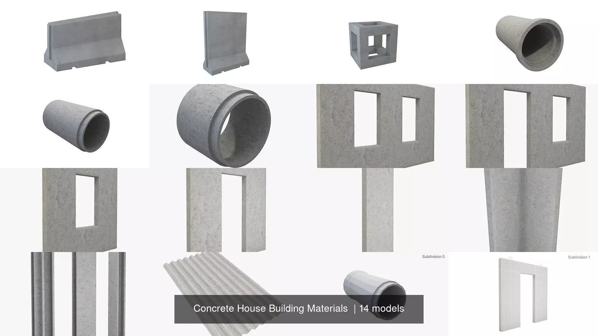 Concrete House Building Materials  3D Model Collection_0