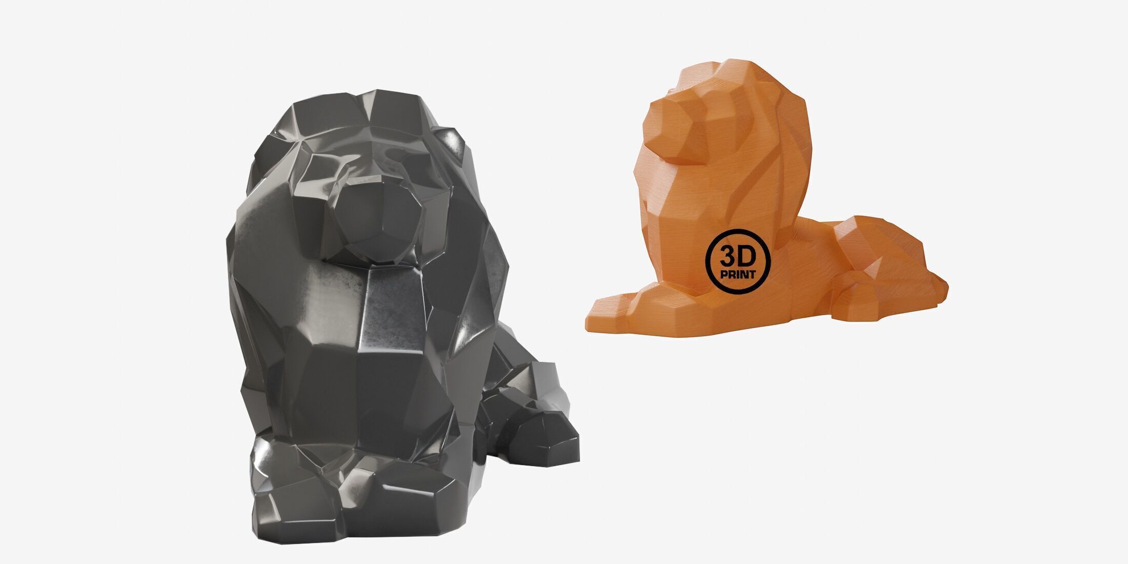 Poly Lion statue Low-poly 3D model_1