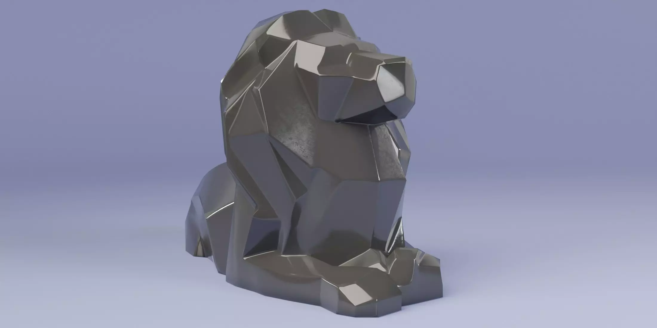 Poly Lion statue Low-poly 3D model_0