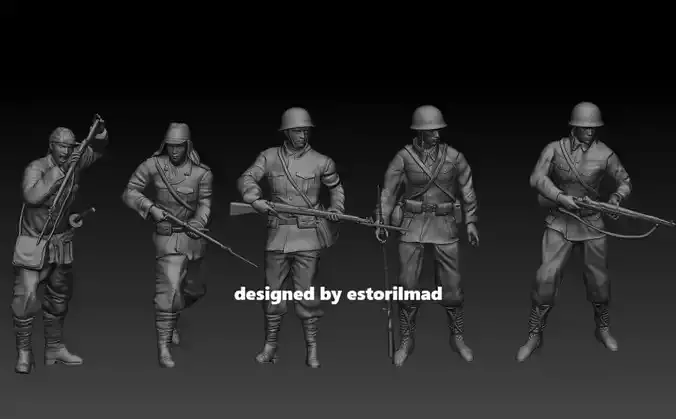 WW2 PACK 5 SOLDADOS JAPONESES EN ACCION 3D print model