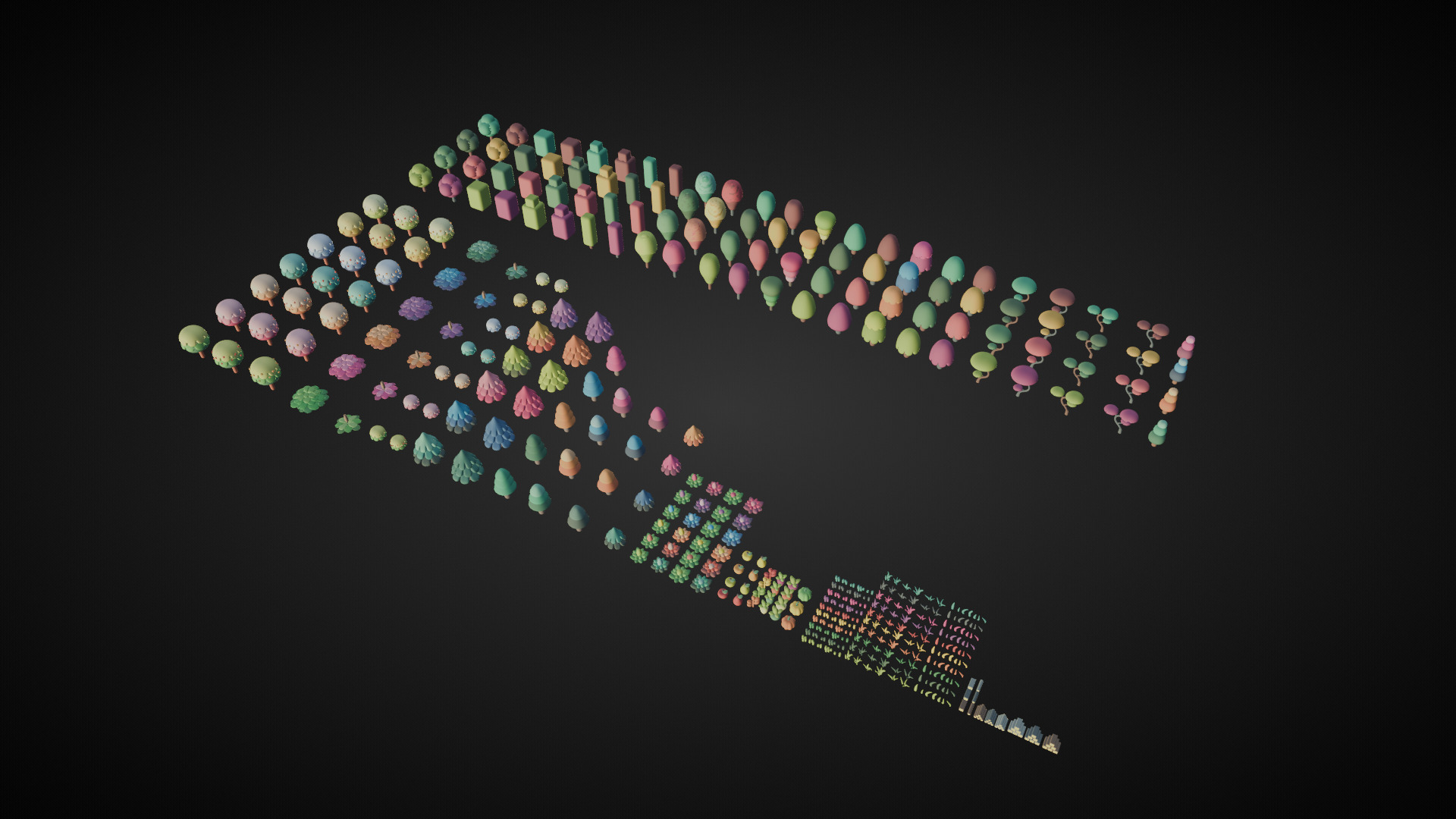 Low Poly Tree and Plant Set Low-poly 3D model_1