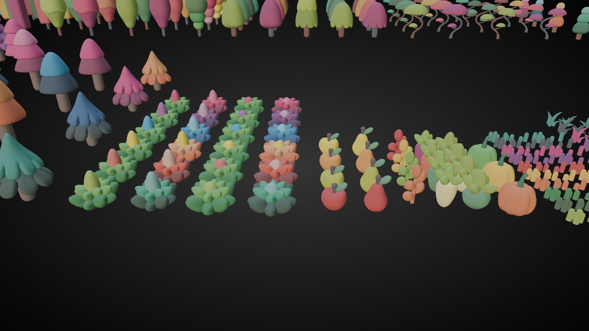 Low Poly Tree and Plant Set Low-poly 3D model_3