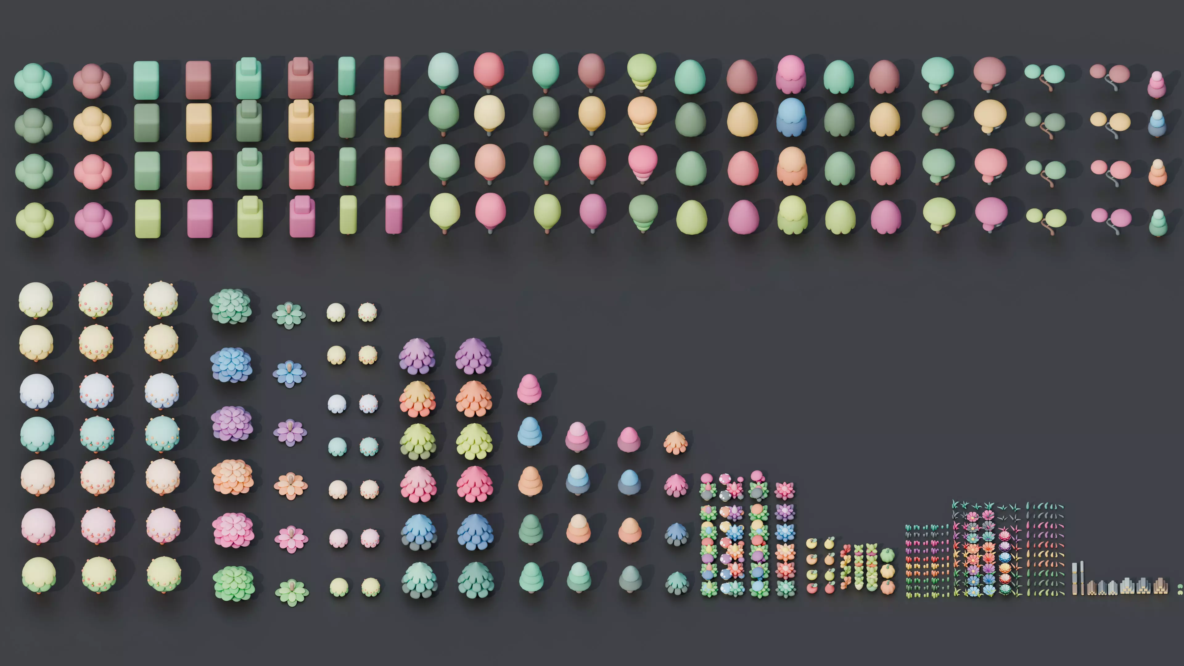 Low Poly Tree and Plant Set Low-poly 3D model_0