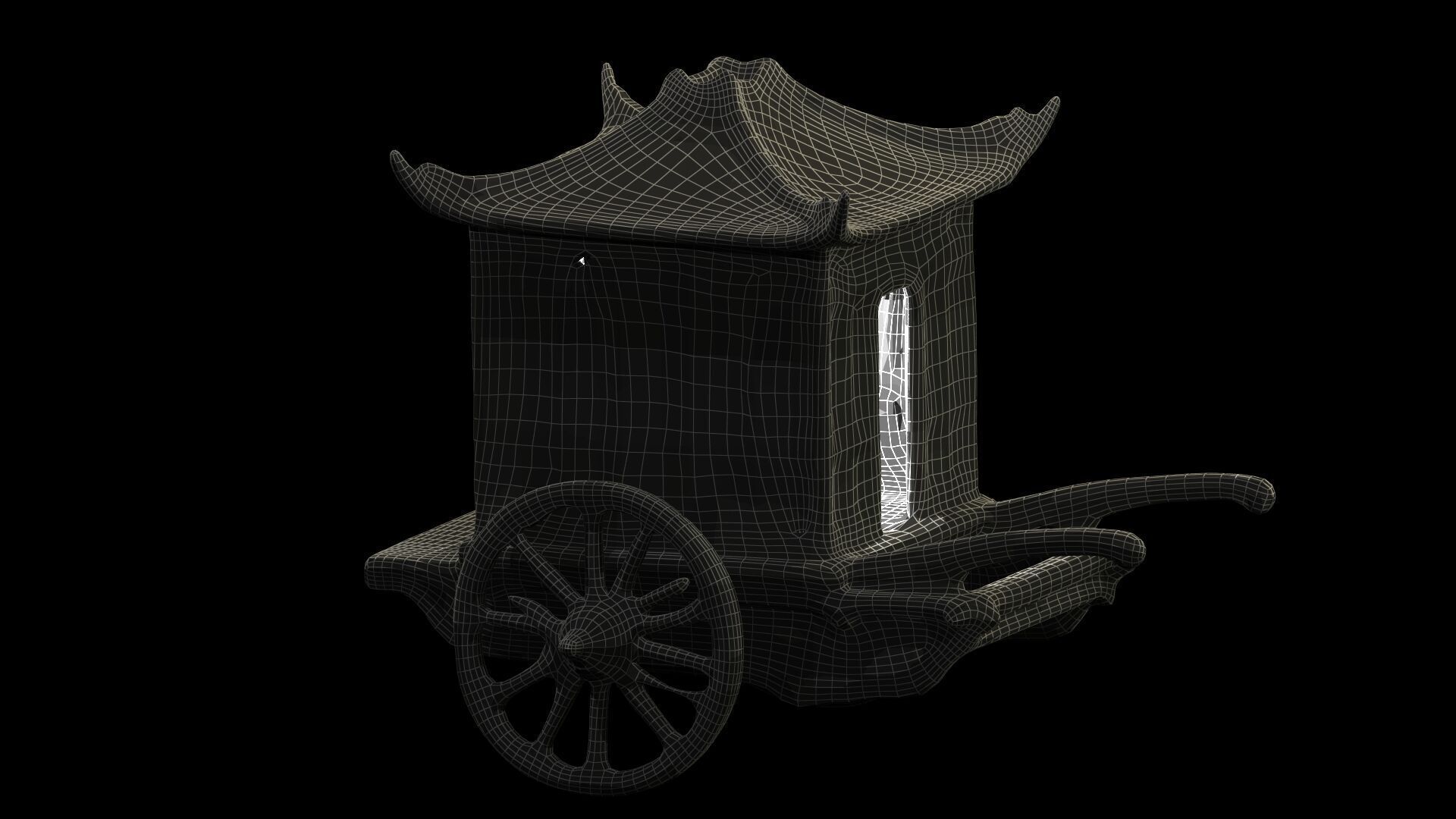 Chinese ancient wooden carriage Low-poly 3D model_7