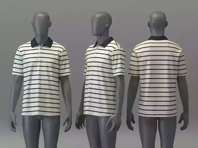 Striped Polo Shirt with Jacquard Collar