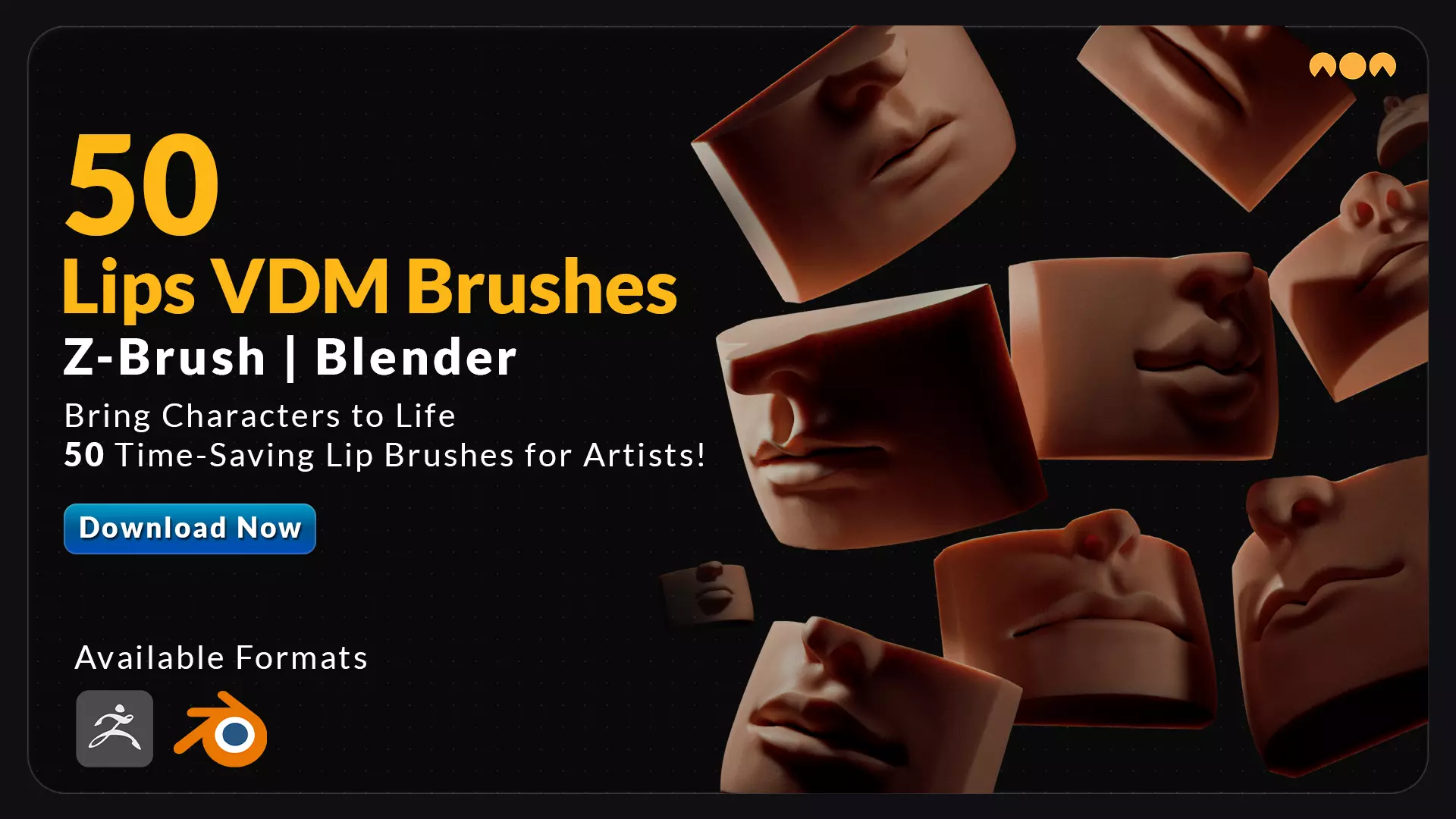 50 Lips VDM Brushes - Blender and Zbrush Sculpting Brushes 3D model_0