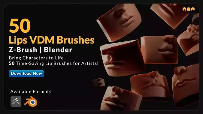 50 Lips VDM Brushes - Blender and Zbrush Sculpting Brushes 3D model