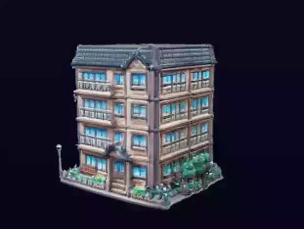 low poly cute apartment complex 3D model