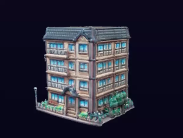 low poly cute apartment complex 3D model_0