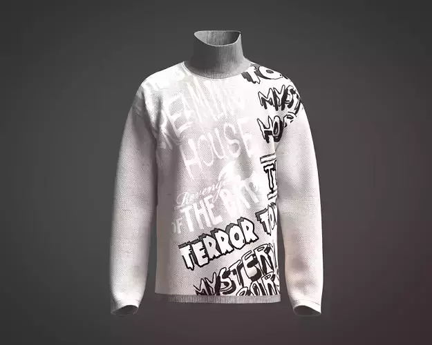 Mens textured fabric high neck sweatshirt with graphics
