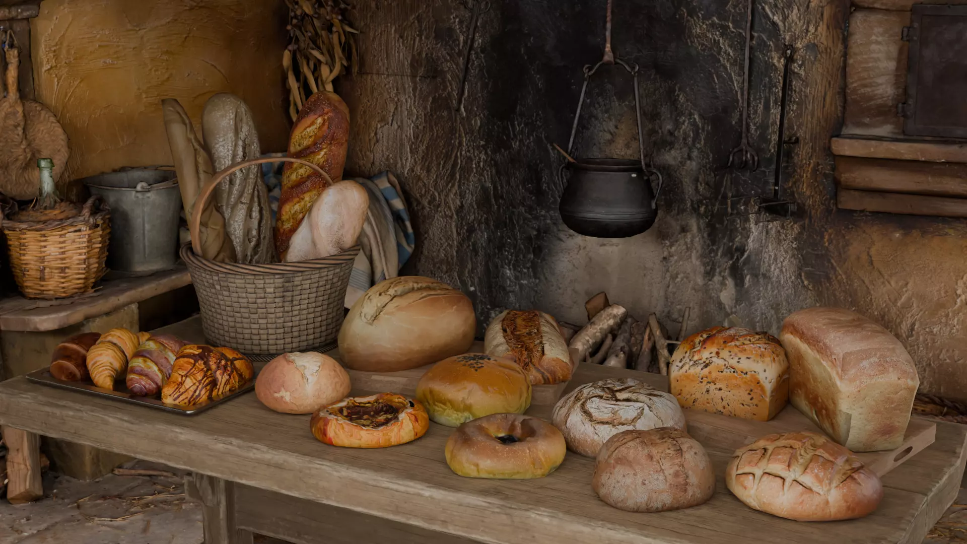 Bread asset pack ready for game asset Low-poly 3D model_0