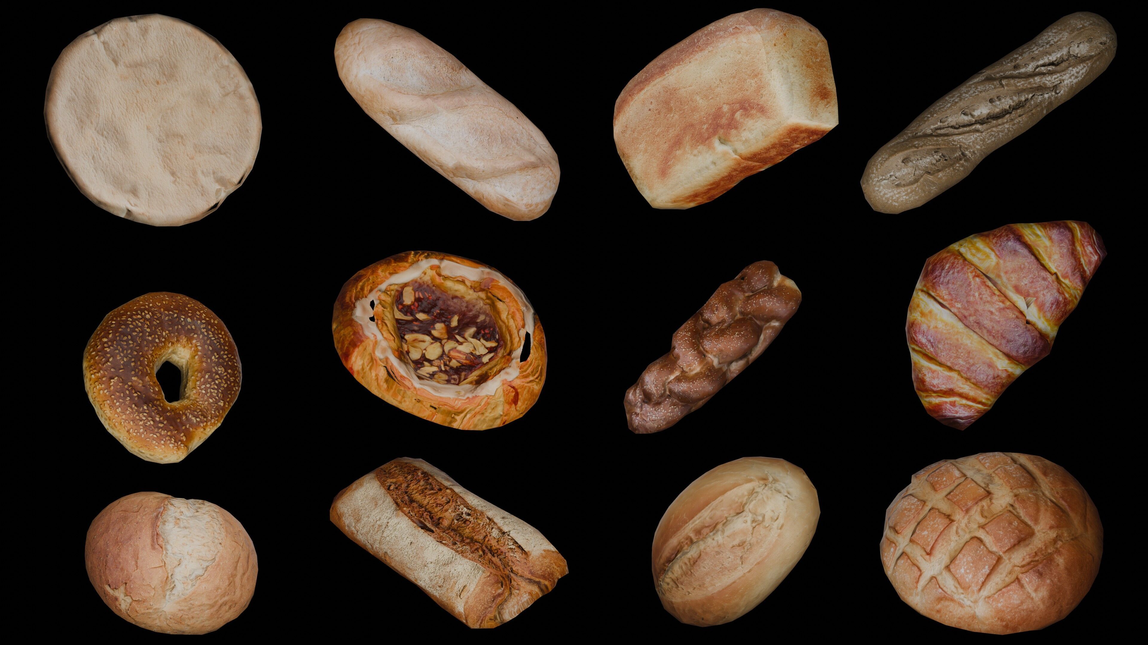 Bread asset pack ready for game asset Low-poly 3D model_5