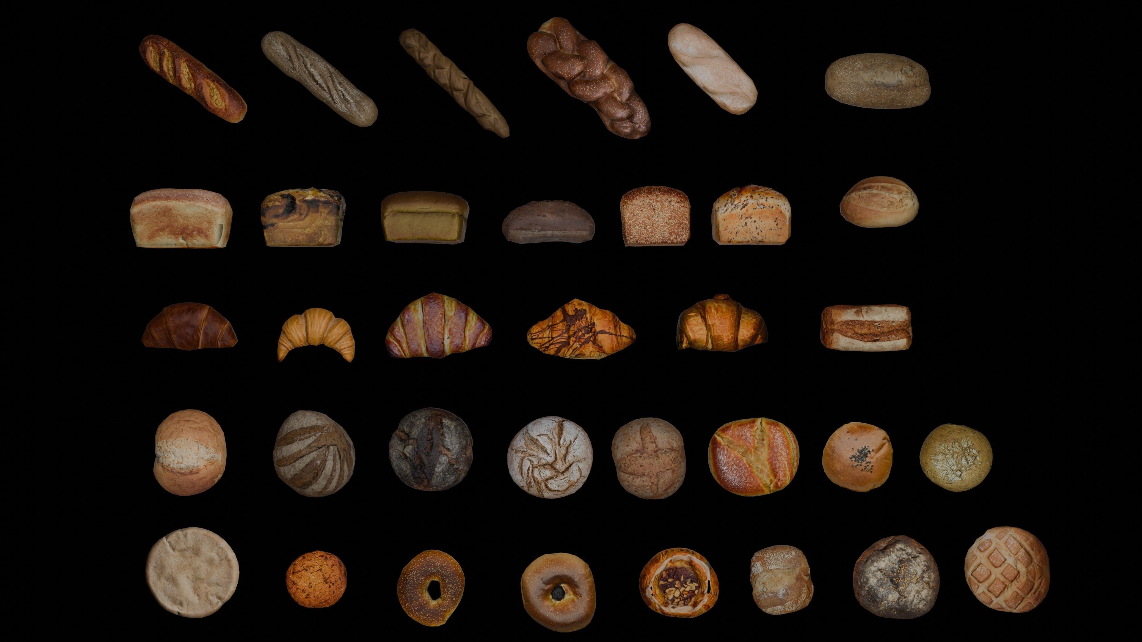 Bread asset pack ready for game asset Low-poly 3D model_3