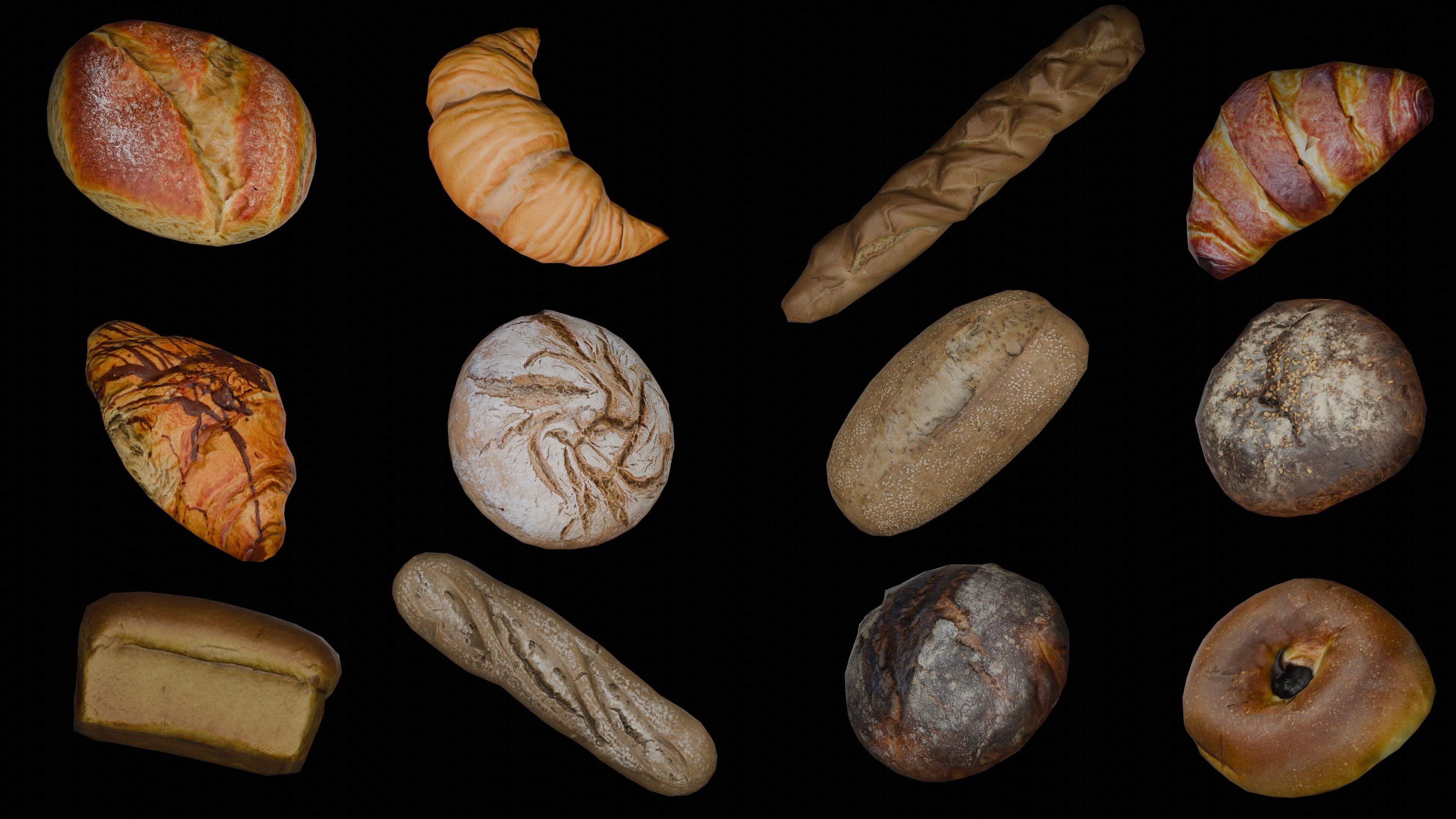 Bread asset pack ready for game asset Low-poly 3D model_7