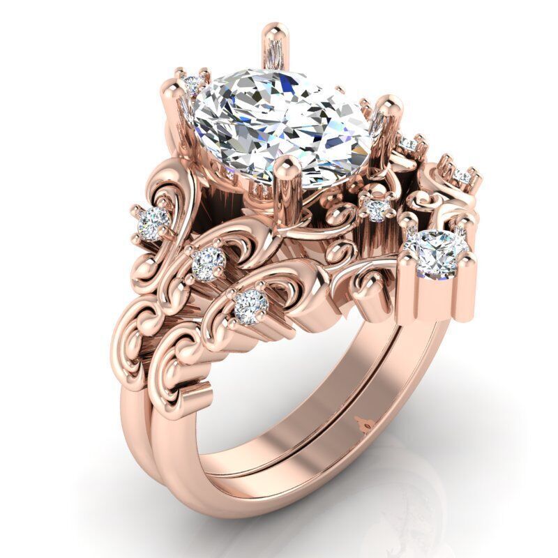 Ring with Oval diamond engravings in sides  3D print model_2