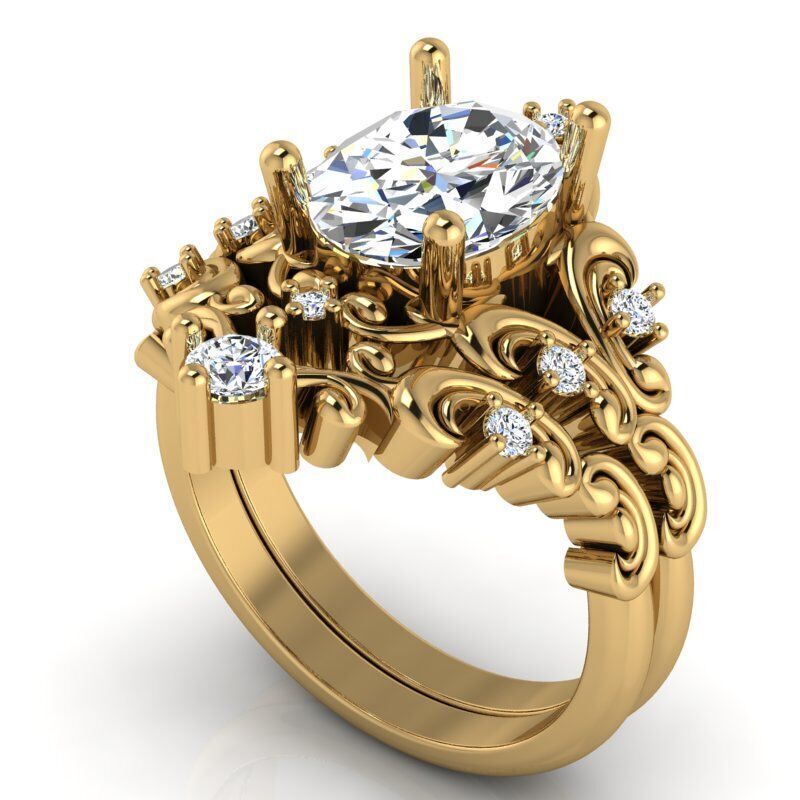 Ring with Oval diamond engravings in sides  3D print model_3