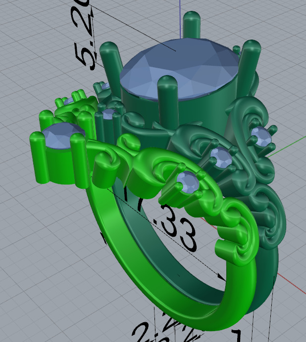 Ring with Oval diamond engravings in sides  3D print model_9