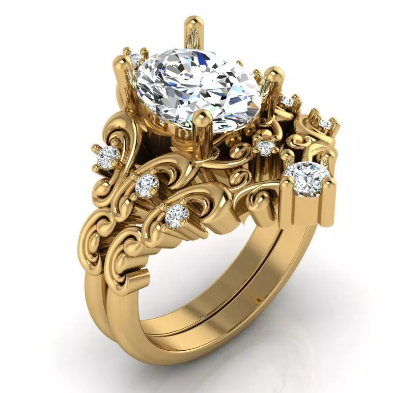 Ring with Oval diamond engravings in sides  3D print model_0