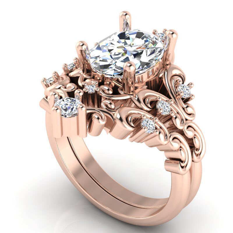 Ring with Oval diamond engravings in sides  3D print model_5