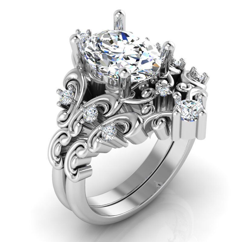Ring with Oval diamond engravings in sides  3D print model_1