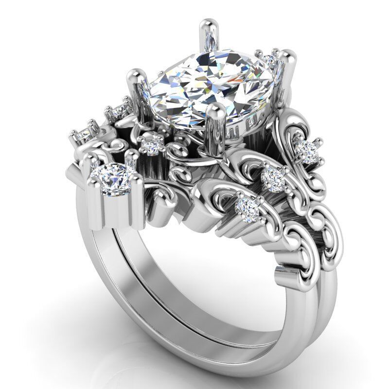 Ring with Oval diamond engravings in sides  3D print model_4