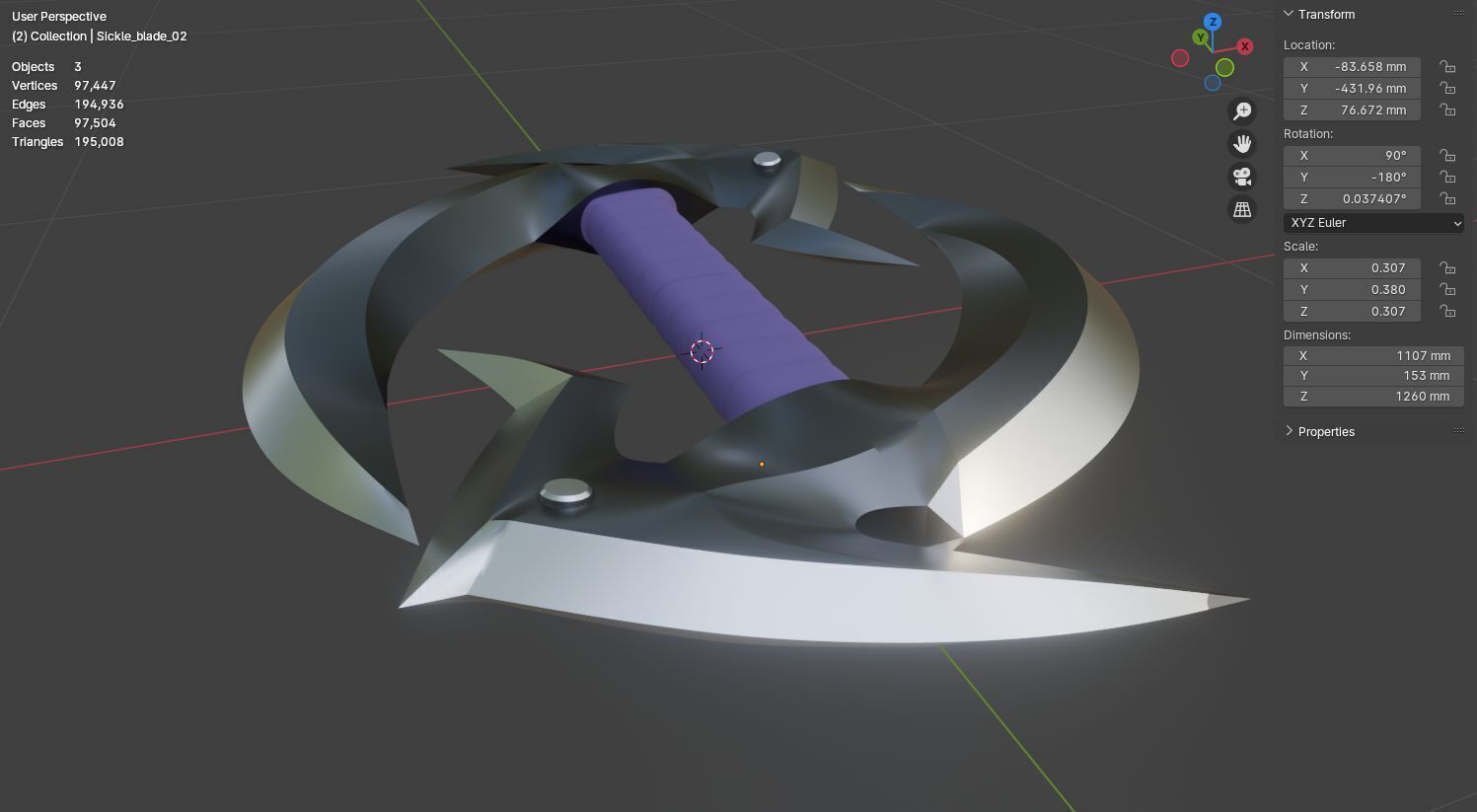 Dual sickle shadow fang 3D model for game 3D model_13
