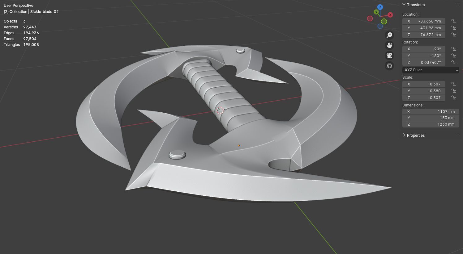 Dual sickle shadow fang 3D model for game 3D model_12