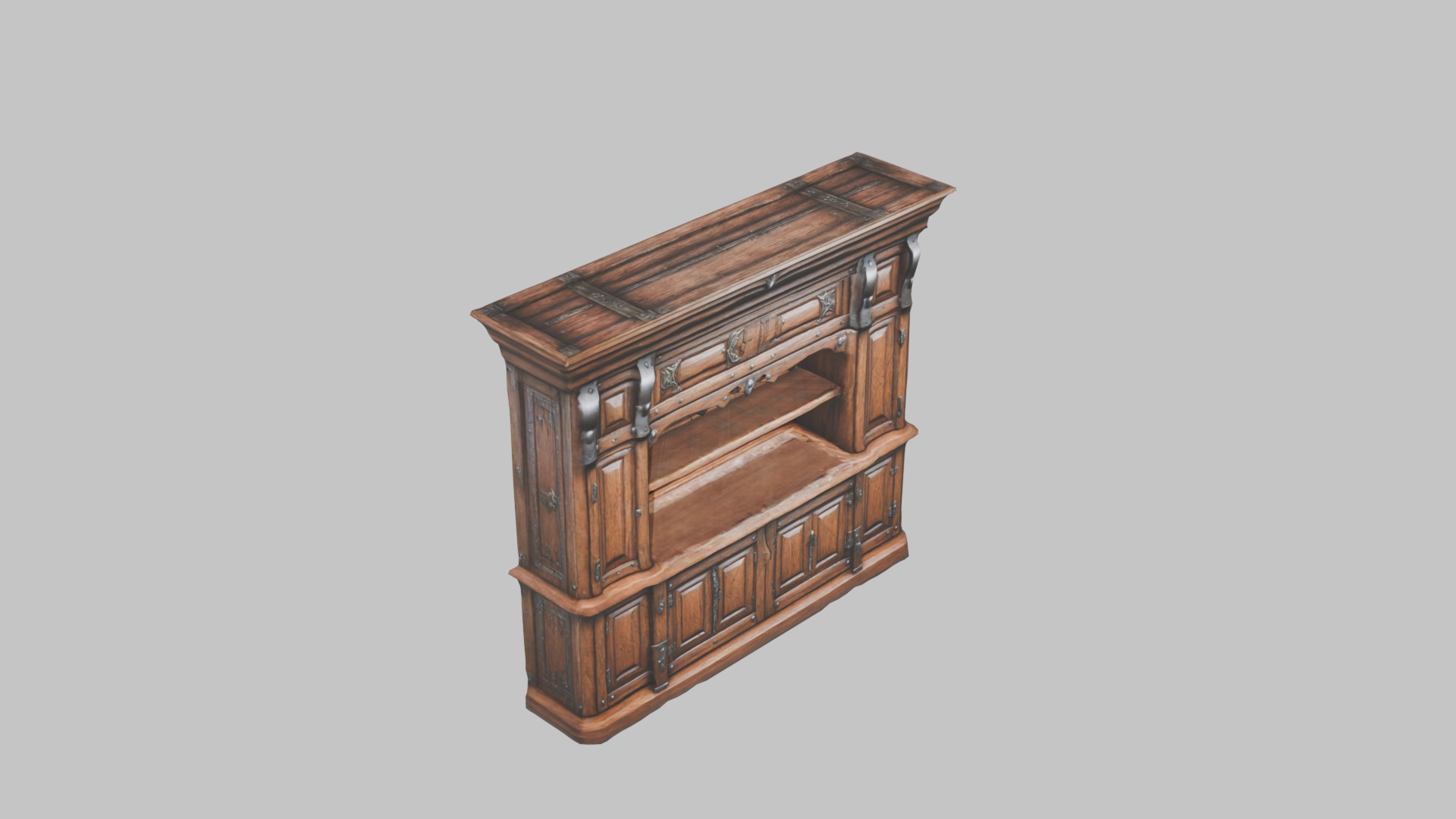 Medieval Wooden Cabinet Low-poly 3D model_2