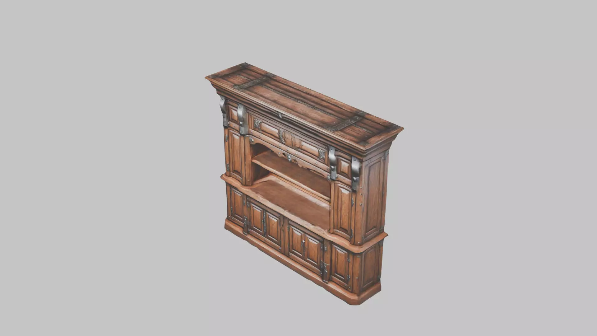 Medieval Wooden Cabinet Low-poly 3D model_0