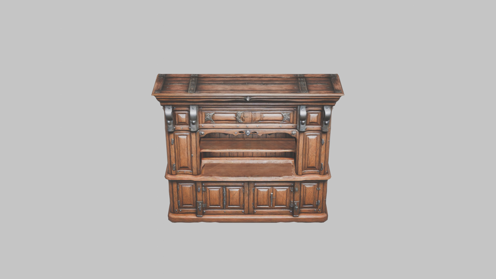 Medieval Wooden Cabinet Low-poly 3D model_1