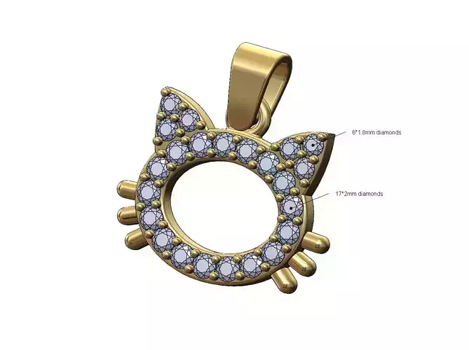 Open diamond halo Hello kitty shape pendant charm