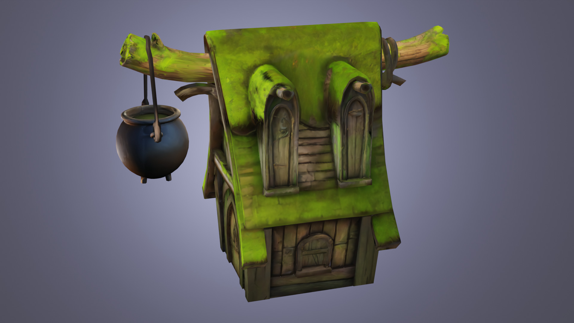 Mossy Witch Shack - Stylized Game Asset Low-poly 3D model_5