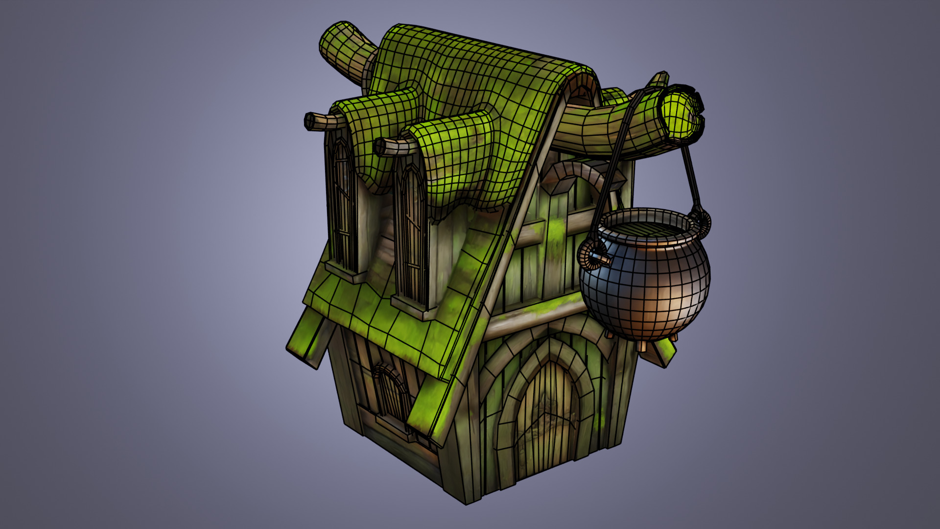 Mossy Witch Shack - Stylized Game Asset Low-poly 3D model_6
