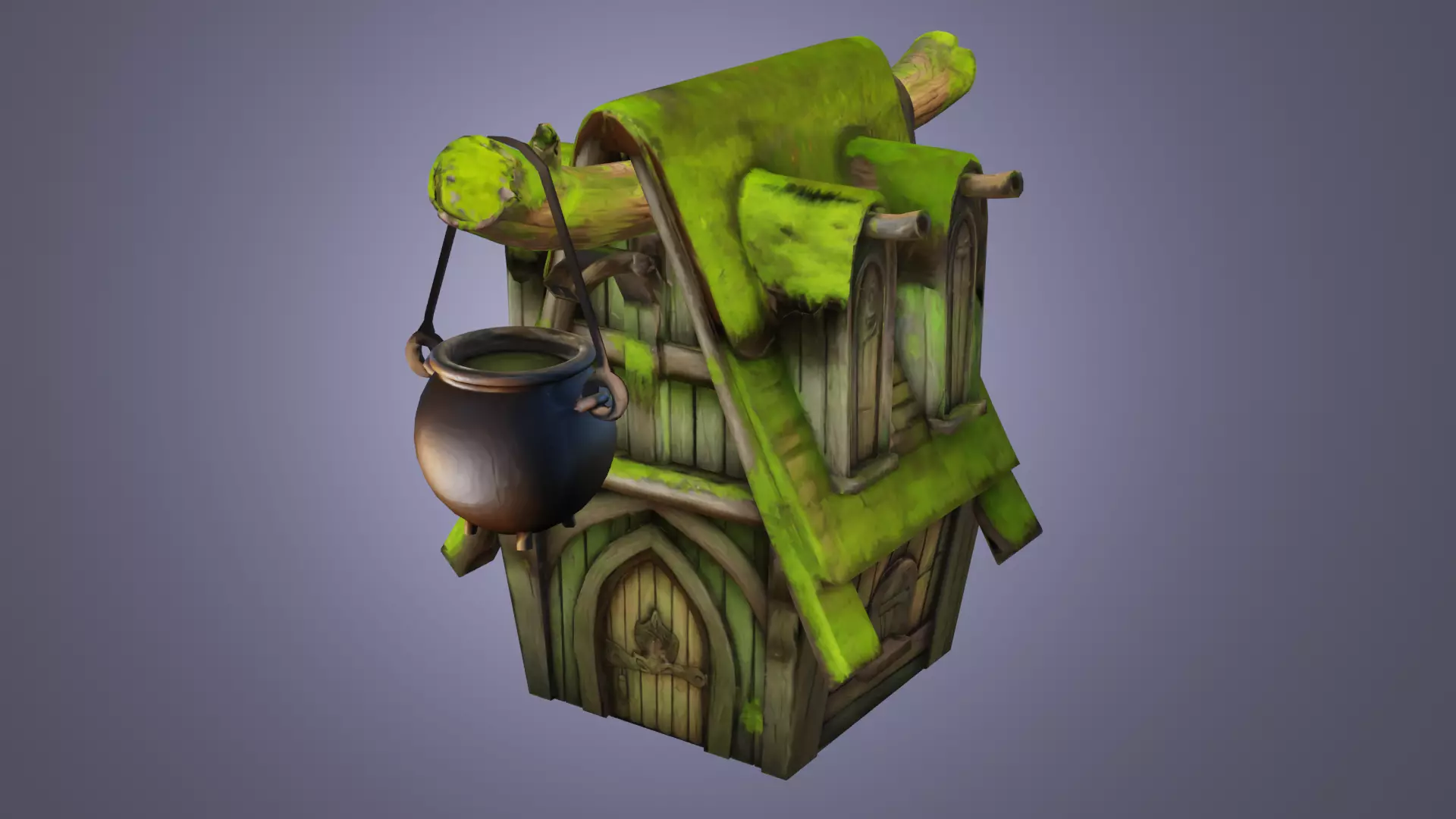 Mossy Witch Shack - Stylized Game Asset Low-poly 3D model_0