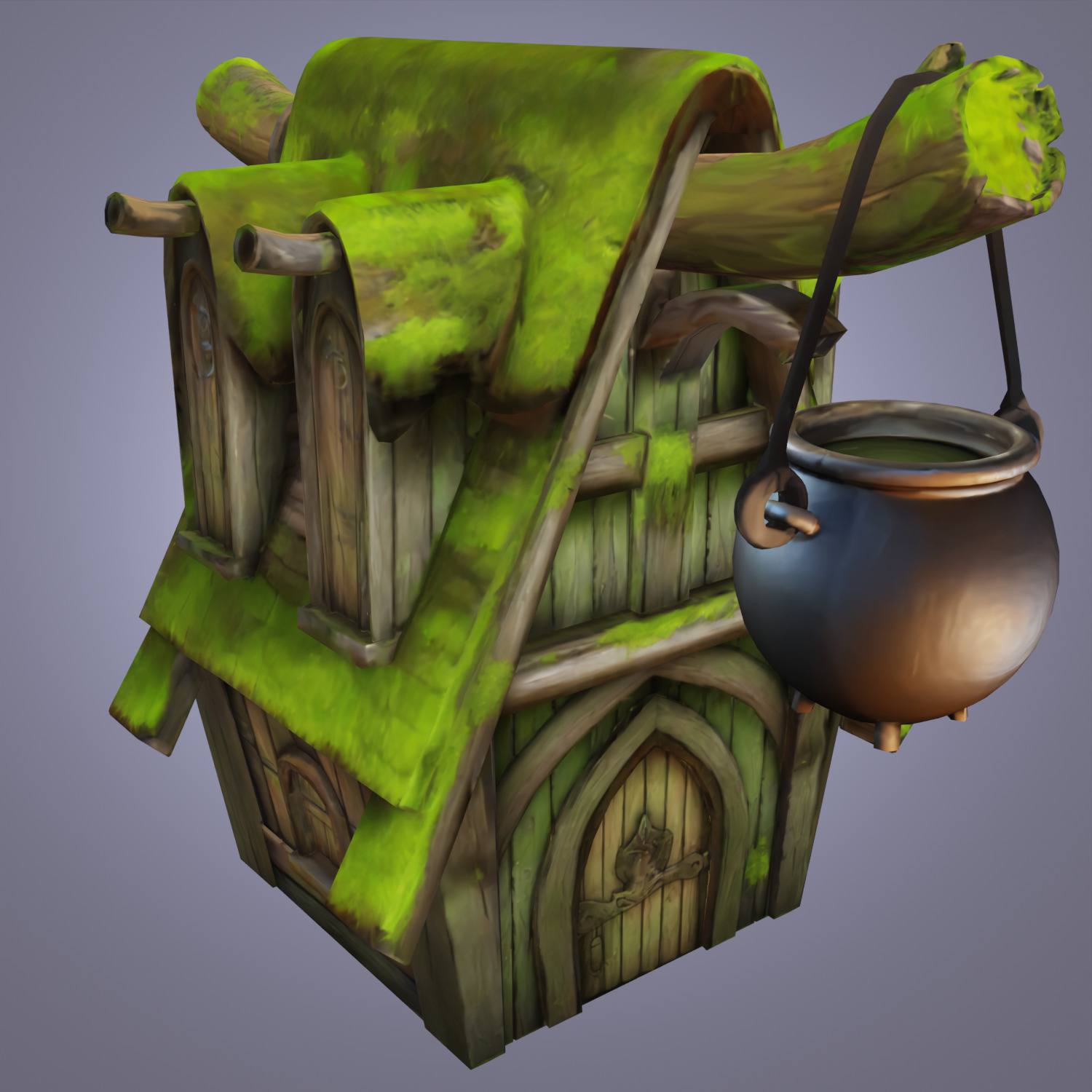 Mossy Witch Shack - Stylized Game Asset Low-poly 3D model_1