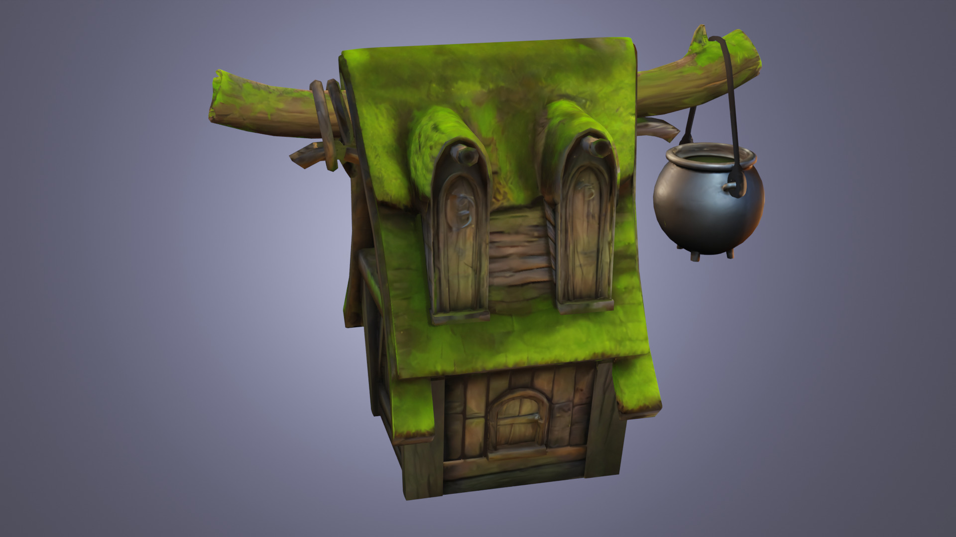 Mossy Witch Shack - Stylized Game Asset Low-poly 3D model_3