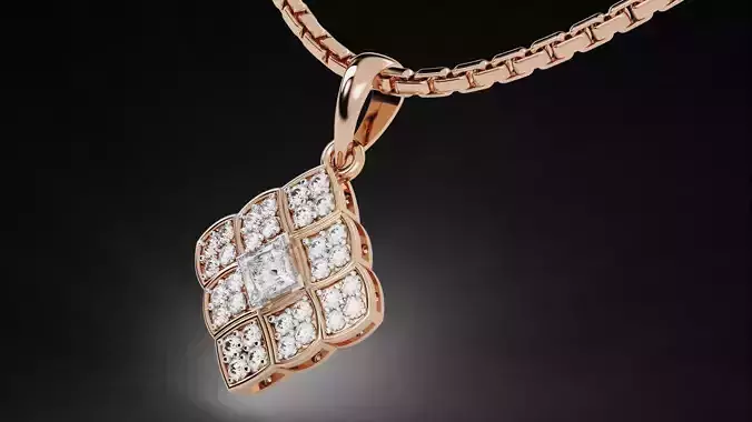 Quad Princess Cut Solitaire Diamond Pendant