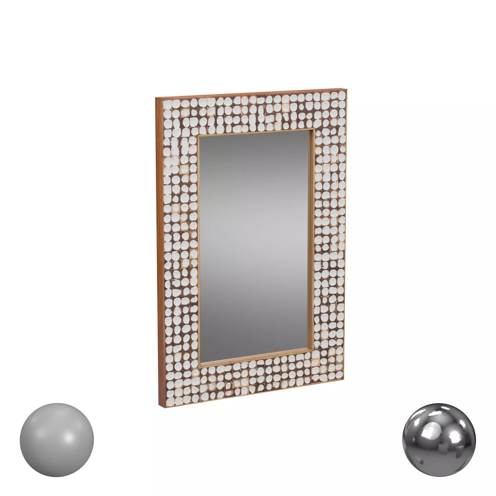 Mila Handcrafted Coconut Shell Rectangle Wall Mirror 3D model_0