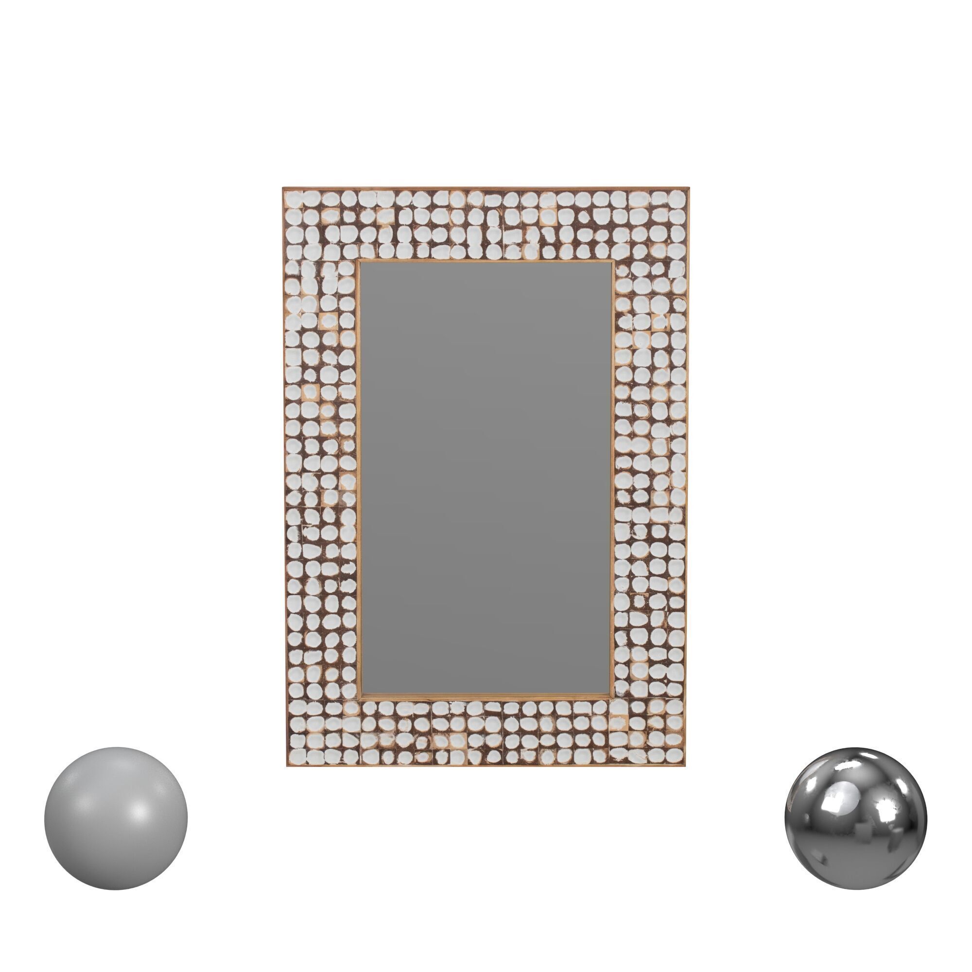 Mila Handcrafted Coconut Shell Rectangle Wall Mirror 3D model_1