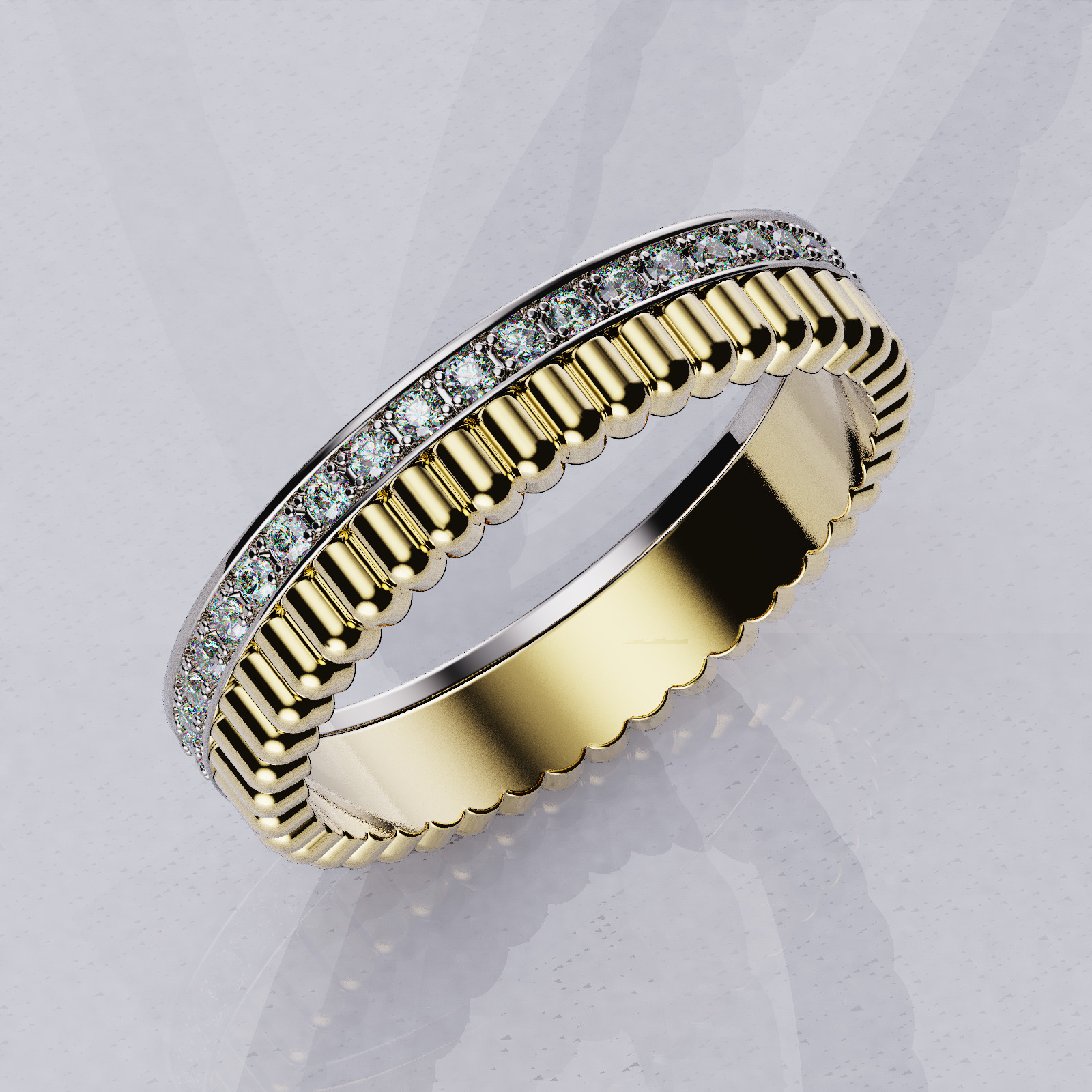 Quatre radiant edition wedding band style 3D print model_3