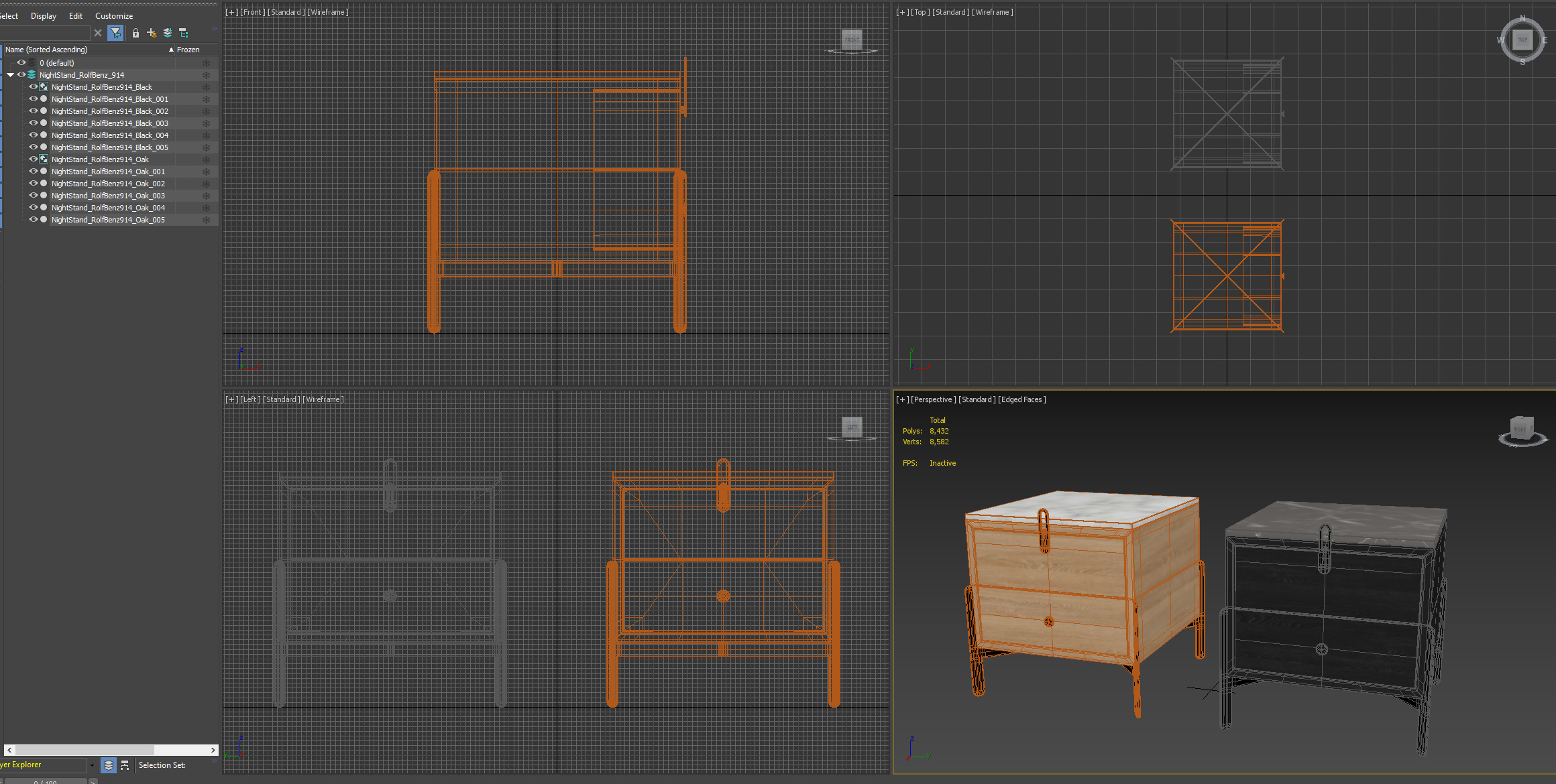Nightstand Rolf Benz 914 Square bedside table with drawers 3D model_15