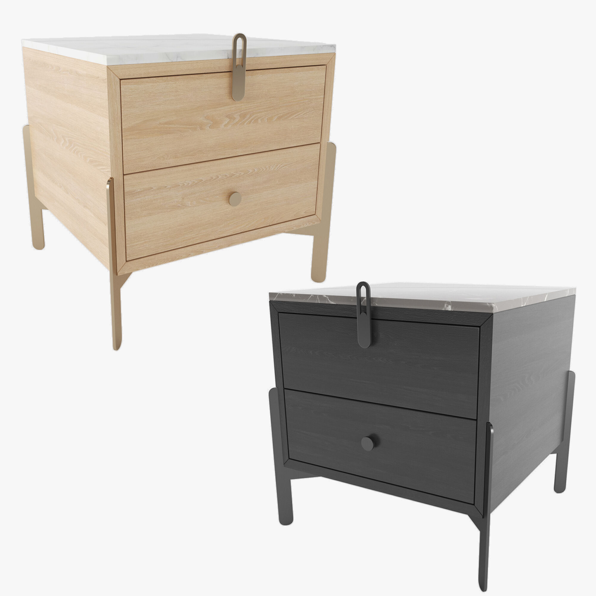 Nightstand Rolf Benz 914 Square bedside table with drawers 3D model_2