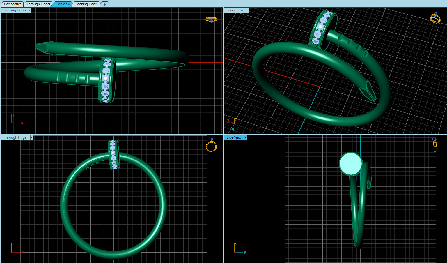 Nail Rings style All Sizes Collection 1mm stones 3D print model_7