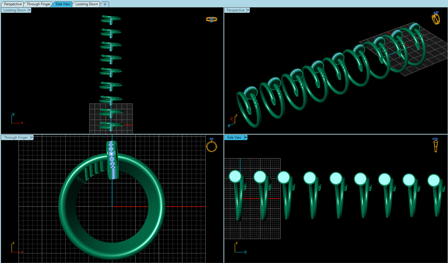 Nail Rings style All Sizes Collection 1mm stones 3D print model_8