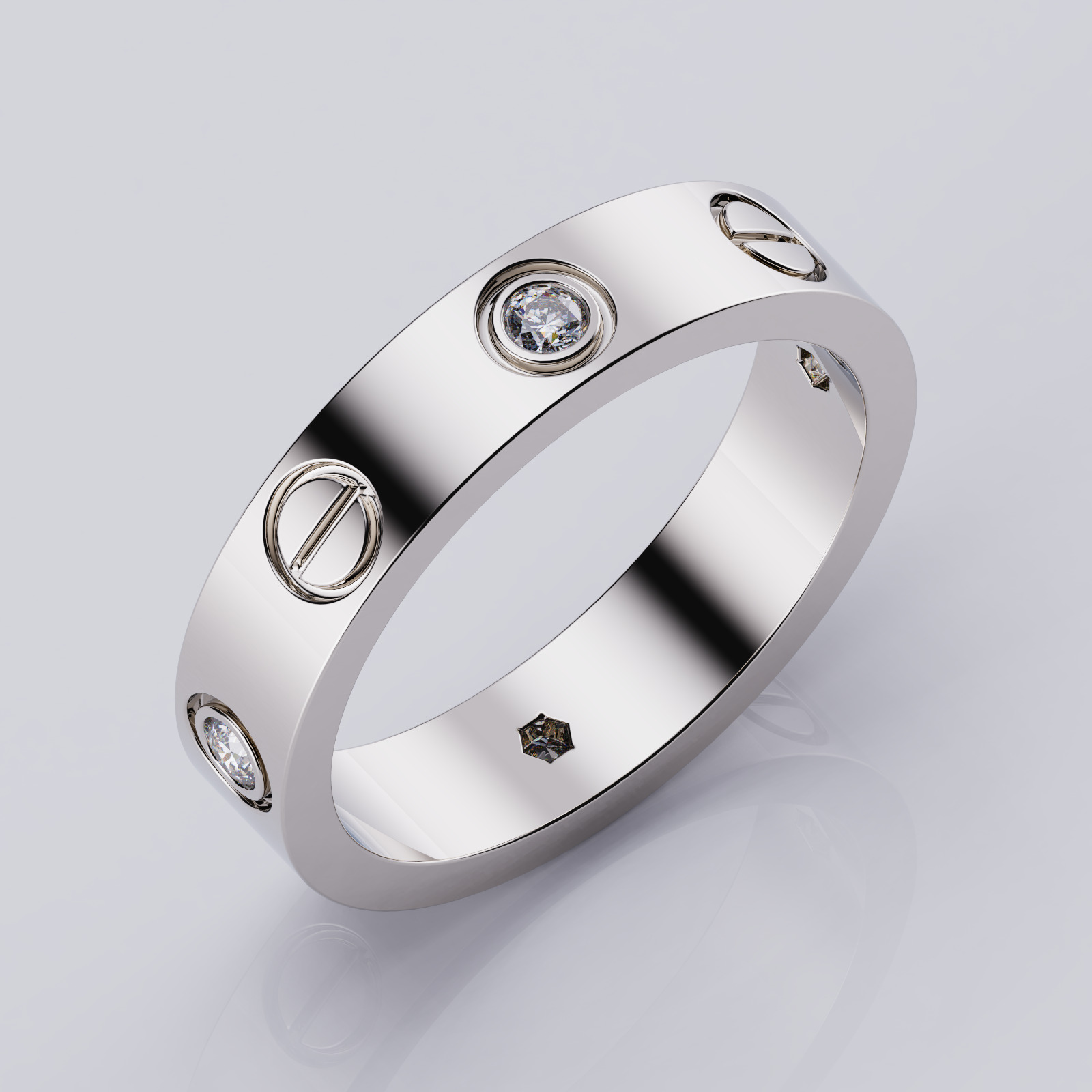Wedding rings Love Collection version1 All Sizes 4 stone 3D print model_1