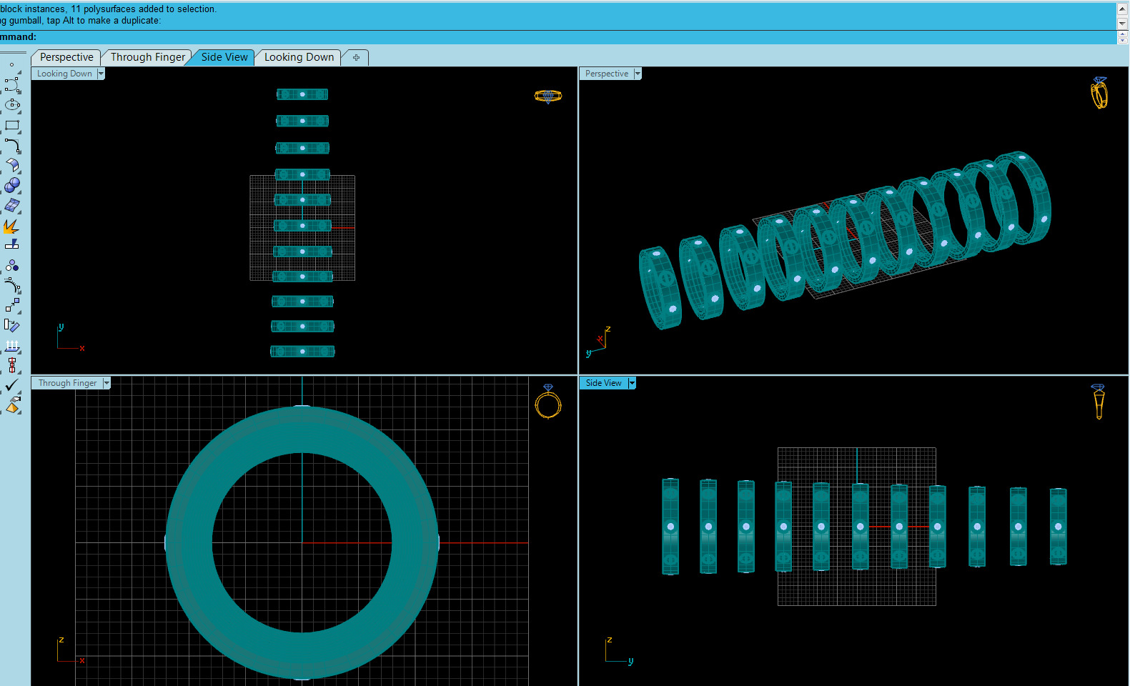 Wedding rings Love Collection version1 All Sizes 4 stone 3D print model_7