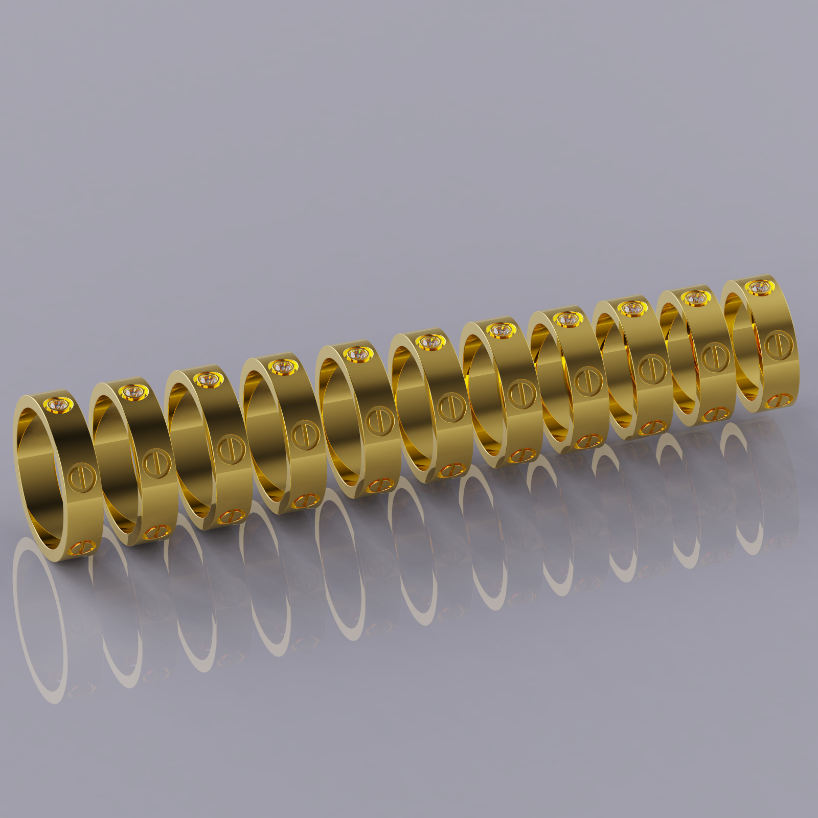 Wedding rings Love Collection version2 All Sizes 1 stone 3D print model_9