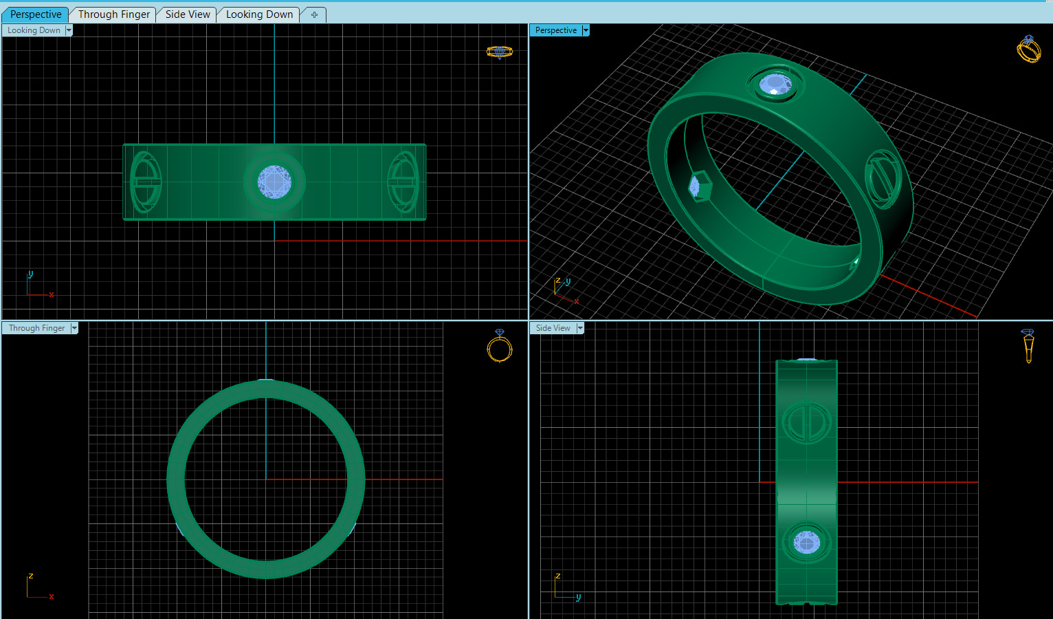 Wedding rings Love Collection All Sizes 3 Stones Version 2 3D print model_7