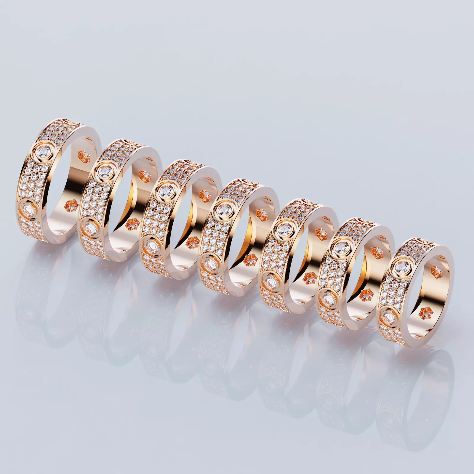 Wedding rings Love Collection All Sizes version 7 3D print model_0