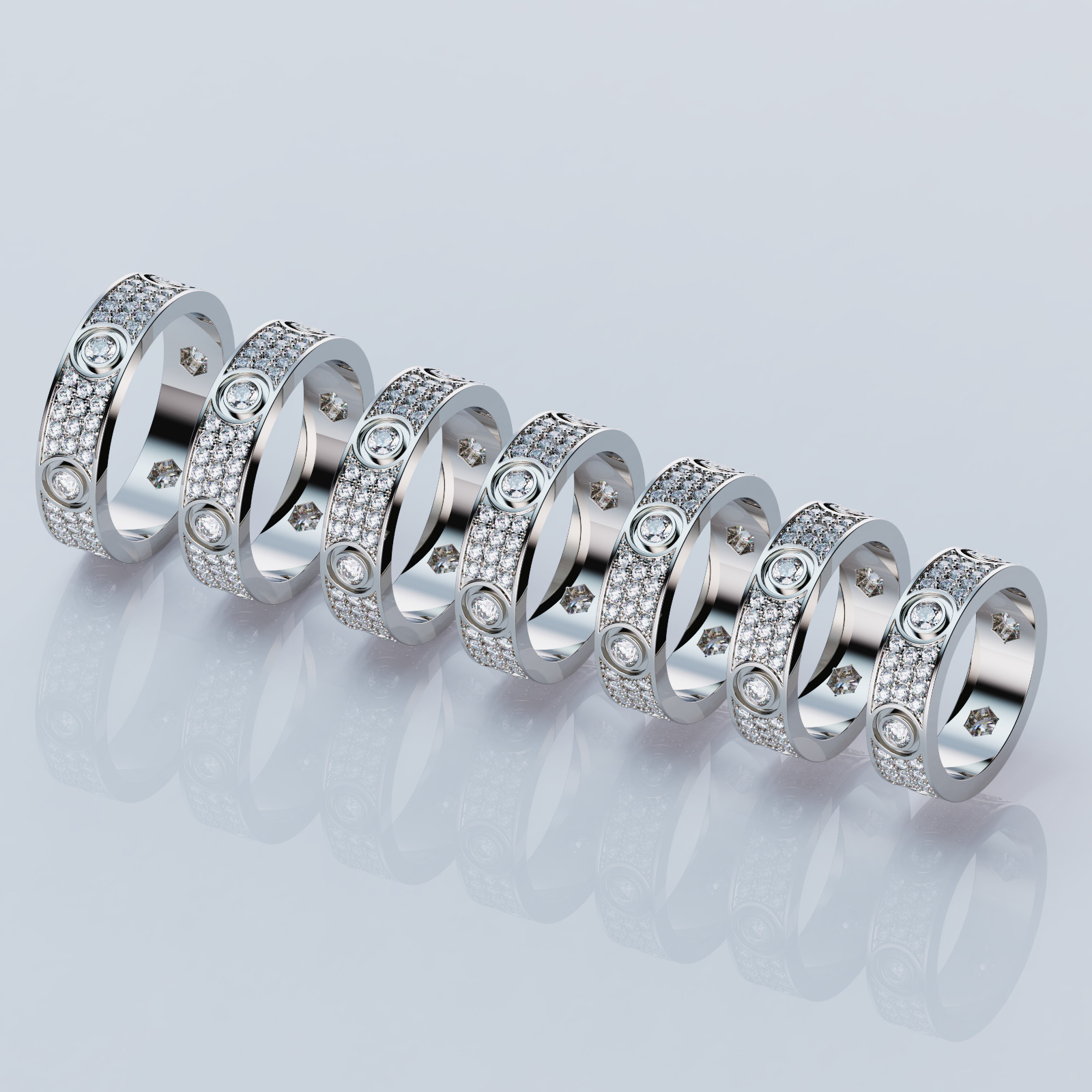 Wedding rings Love Collection All Sizes version 7 3D print model_1